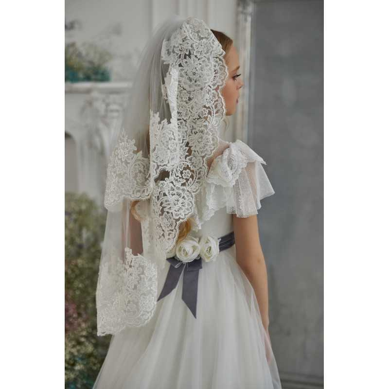 Ivory First Holy Communion Veil with Lace Style A48