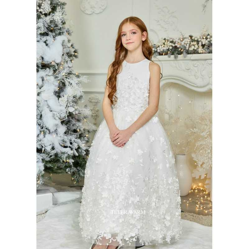 TETER WARM IVORY HANDMADE FIRST HOLY COMMUNION DRESS STYLE DS24