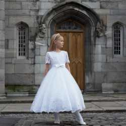 PAULA'S COMMUNION WHITE TEA-LENGTH FIRST HOLY COMMUNION DRESS STYLE PJ-28