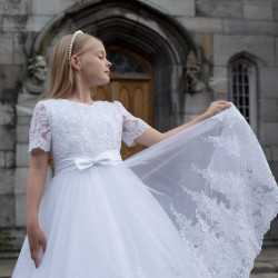 PAULA'S COMMUNION WHITE TEA-LENGTH FIRST HOLY COMMUNION DRESS STYLE PJ-28