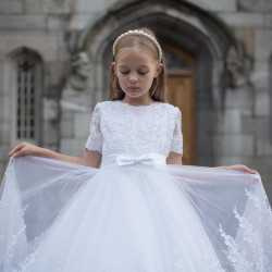 PAULA'S COMMUNION WHITE TEA-LENGTH FIRST HOLY COMMUNION DRESS STYLE PJ-28