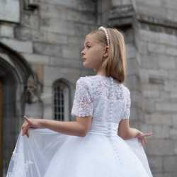 PAULA'S COMMUNION WHITE TEA-LENGTH FIRST HOLY COMMUNION DRESS STYLE PJ-28