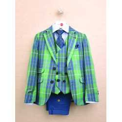 One Varones Green Chequered First Holy Communion/Special Occasion Waistcoat Style 10-10024 85