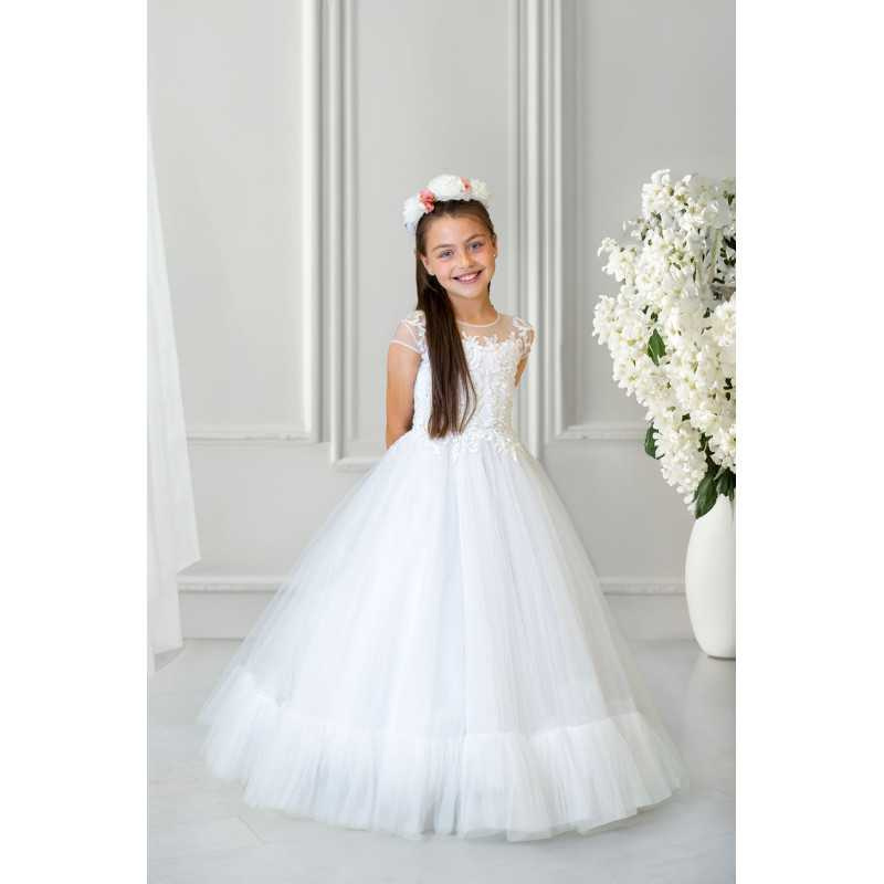 Handmade White First Holy Communion Dress Style ELENA MCH BIS