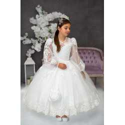 HANDMADE WHITE FIRST HOLY COMMUNION DRESS T-160