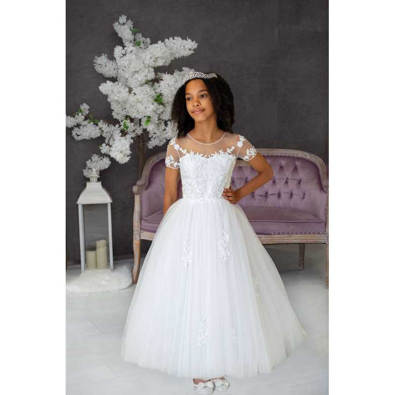 WHITE HANDMADE FIRST HOLY COMMUNION DRESS STYLE VICKY MCH