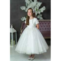 PAULA'S COMMUNION WHITE TEA-LENGTH FIRST HOLY COMMUNION DRESS STYLE PJ-14 S/P