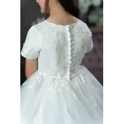 PAULA'S COMMUNION WHITE TEA-LENGTH FIRST HOLY COMMUNION DRESS STYLE PJ-14 S/P