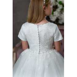 PAULA'S COMMUNION WHITE TEA-LENGTH FIRST HOLY COMMUNION DRESS STYLE PJ-14 S/P