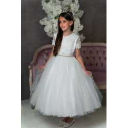 PAULA'S COMMUNION WHITE TEA-LENGTH FIRST HOLY COMMUNION DRESS STYLE PJ-66