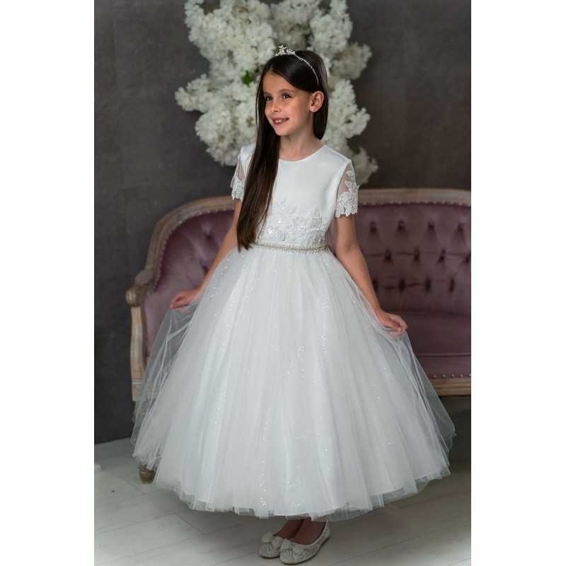 PAULA'S COMMUNION WHITE TEA-LENGTH FIRST HOLY COMMUNION DRESS STYLE PJ-66