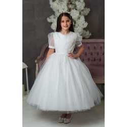 PAULA'S COMMUNION WHITE TEA-LENGTH FIRST HOLY COMMUNION DRESS STYLE PJ-51