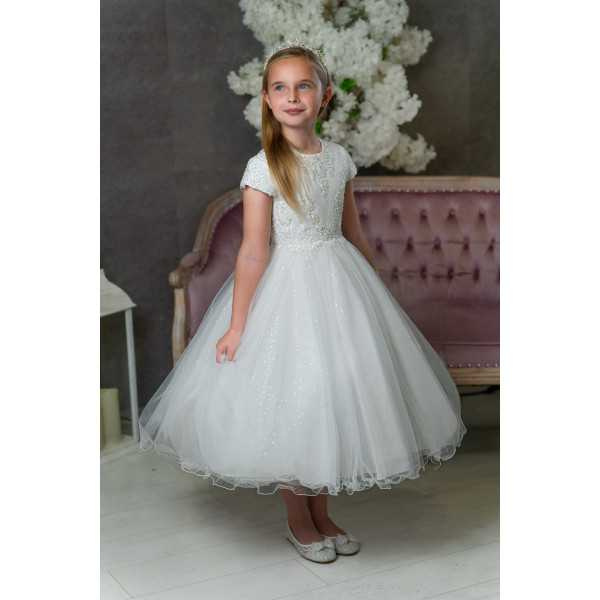  JOAN CALABRESE WHITE TEA-LENGTH FIRST HOLY COMMUNION DRESS