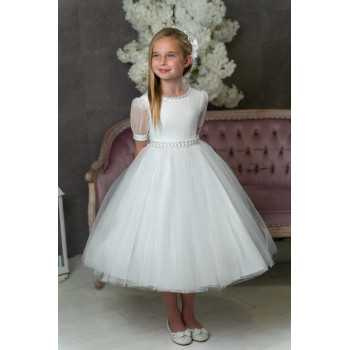 PAULA'S COMMUNION WHITE TEA-LENGTH FIRST HOLY COMMUNION DRESS