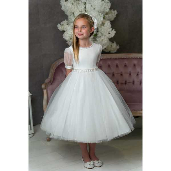 PAULA'S COMMUNION WHITE TEA-LENGTH FIRST HOLY COMMUNION DRESS