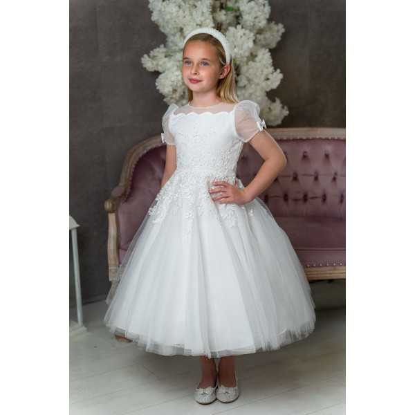 PAULA'S COMMUNION WHITE TEA-LENGTH FIRST HOLY COMMUNION DRESS