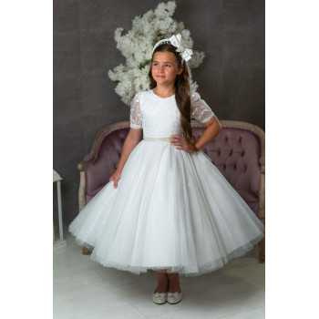 PAULA'S COMMUNION WHITE TEA-LENGTH FIRST HOLY COMMUNION DRESS