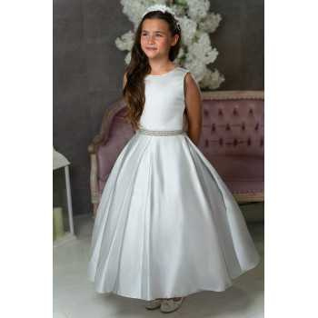 White Satin Tea-Length First Holy Communion Dress 