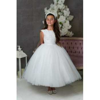 JOAN CALABRESE WHITE TEA-LENGTH FIRST HOLY COMMUNION DRESS