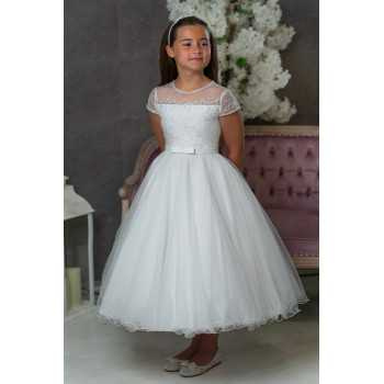 JOAN CALABRESE WHITE TEA-LENGTH FIRST HOLY COMMUNION DRESS 