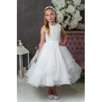 JOAN CALABRESE WHITE TEA-LENGTH FIRST HOLY COMMUNION DRESS