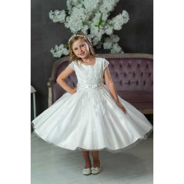 PAULA'S COMMUNION WHITE TEA-LENGTH FIRST HOLY COMMUNION DRESS