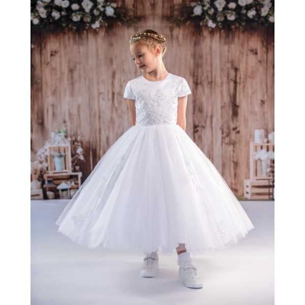 PAULA'S COMMUNION WHITE TEA-LENGTH FIRST HOLY COMMUNION DRESS