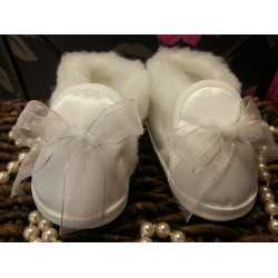 Baby Girls Christening Shoes with Bow and Fur M062