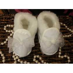 Baby Girls Christening Shoes with Bow and Fur M062