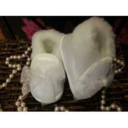 Baby Girls Christening Shoes with Bow and Fur M062