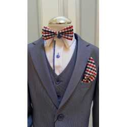 Checkered Navy/White/Red Bow Tie and Handkerchiefs Style MC 104