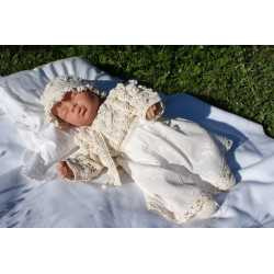 Handmade Beautiful Ecru Christening/Special Occasion Outfit for Girl style Ecru Flower 