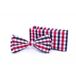 Checkered Navy/White/Red Bow Tie and Handkerchiefs Style MC 104