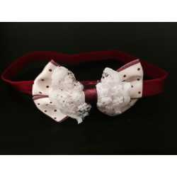 Lovely Burgundy/Cream Polka Dots Bow Handmade Headband op120