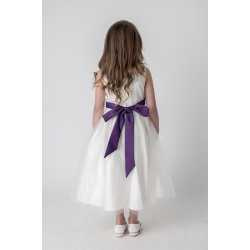 Lovely Ivory Flower Girls /Special Occasion Dress with Purple Sash style V353