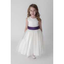 Lovely Ivory Flower Girls /Special Occasion Dress with Purple Sash style V353