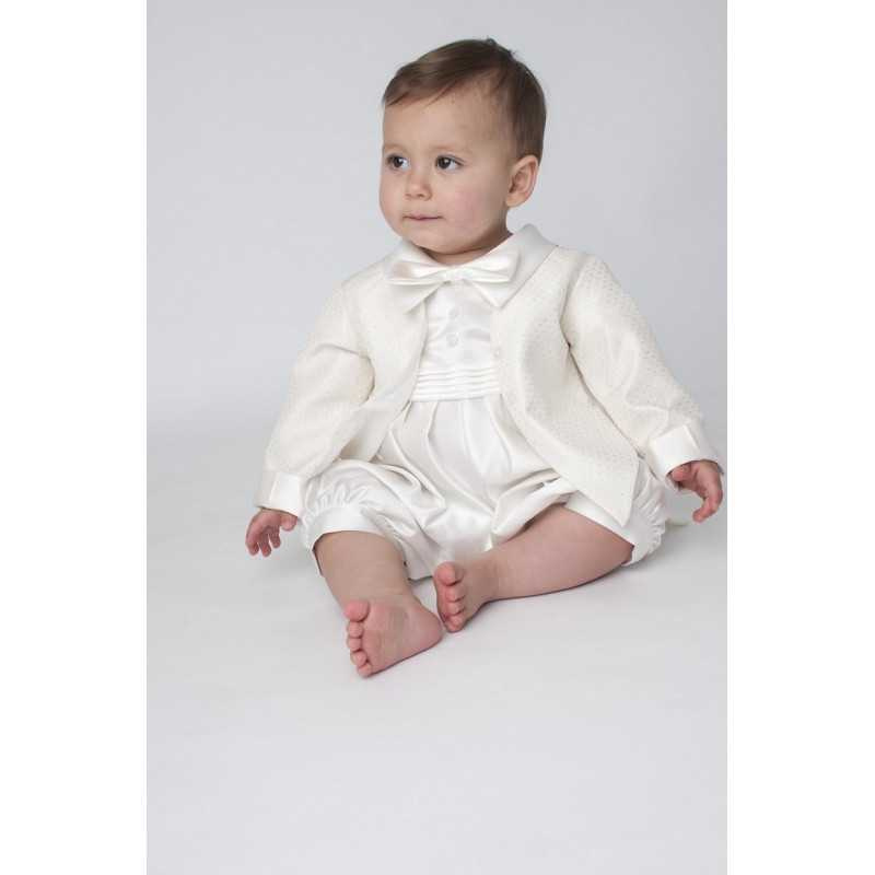 Boys Vivaki Diamond Christening Romper in Ivory CR03