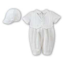 Sarah Louise Ivory Boys Christening Romper with Bonnet Style 002210S