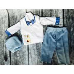 Unusual White and Blue Baby Boy Outfit with Blue Cuffs style MarcelCuffs